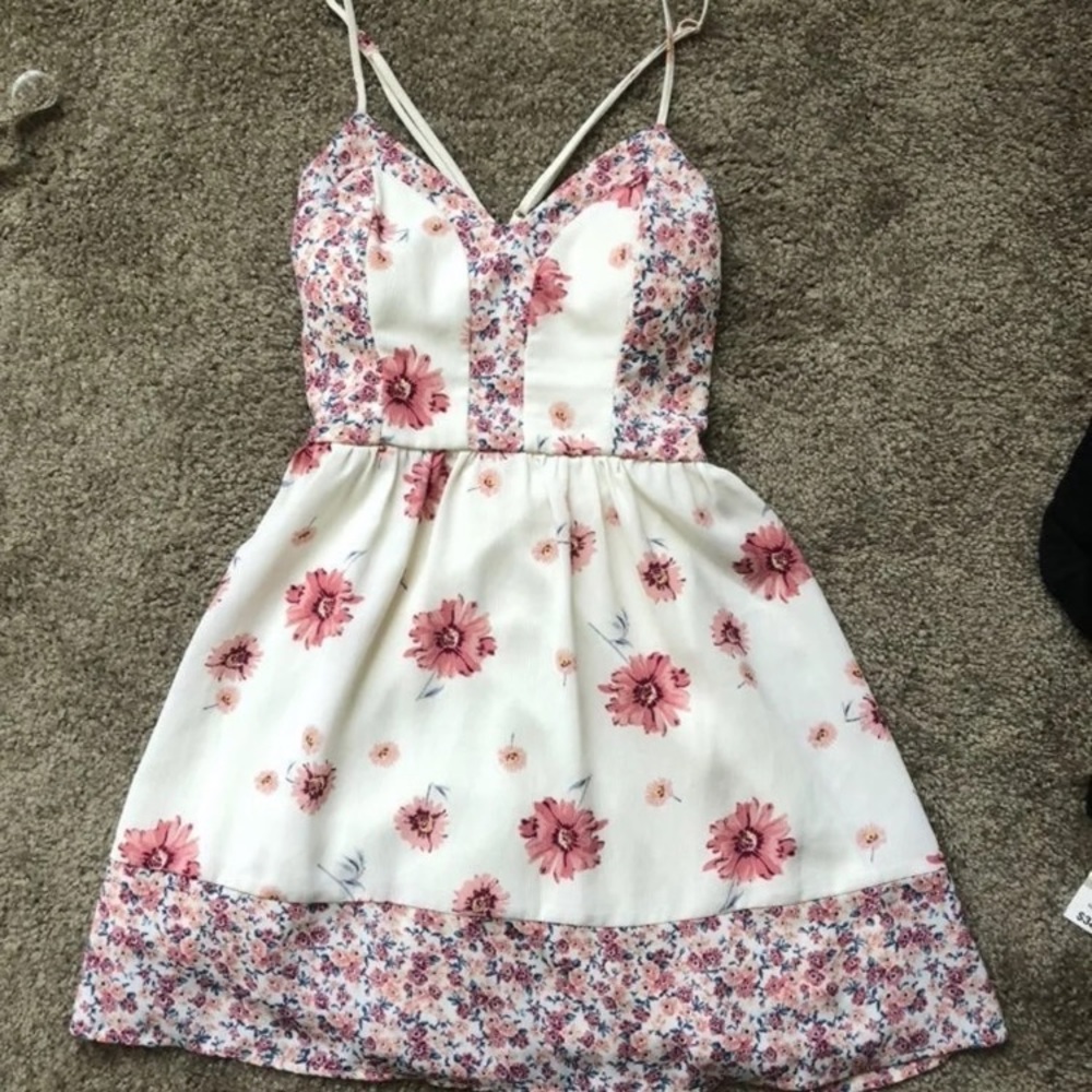 Pink White Floral Summer Sun Dress